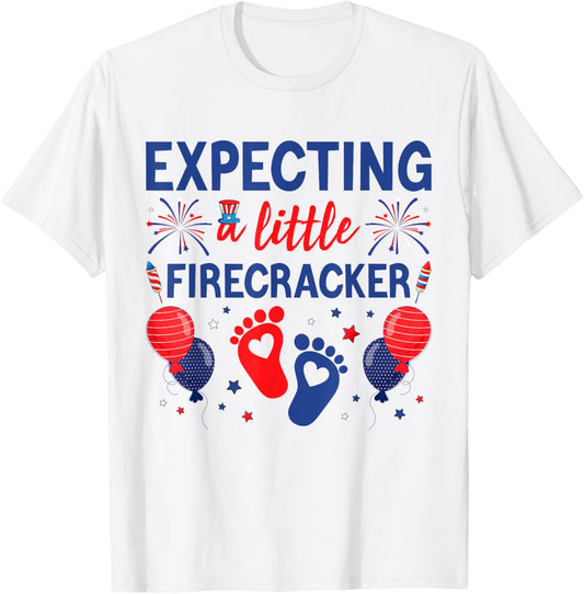 Expecting A Little Firecracker 4th of July Pregnancy Reveal T-Shirt