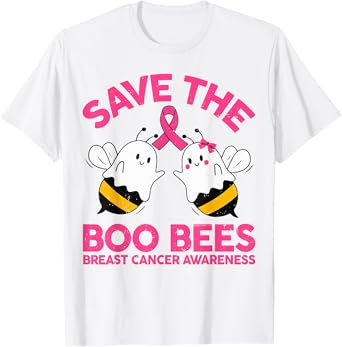 Mom Save The Boobees Breast Cancer Funny Halloween Boo Bees T-Shirt