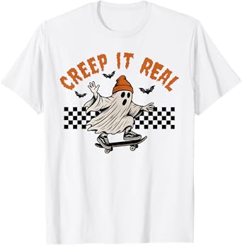Creep It Real Ghost Skater Halloween Costume Men Boys Kids T-Shirt