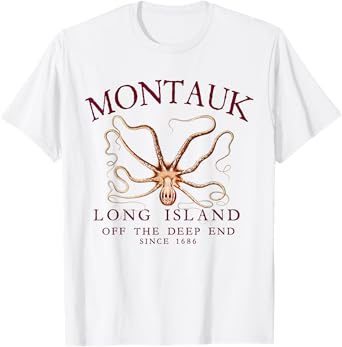 Montauk LI Off The Deep End Kraken Octopus Fishing Burgundy T-Shirt