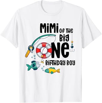 Mimi Big One 1-Year-Old Boy Fishing Birthday T-Shirt