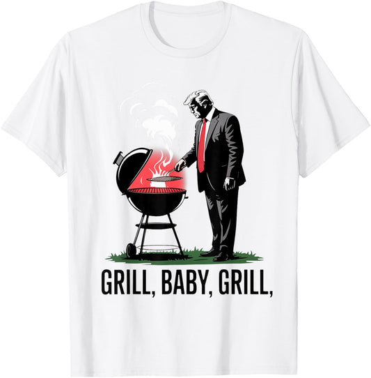 Grill Baby Grill Funny Trump Silhouette 4th Of July Bbq T-shirt