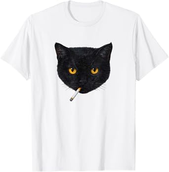 Smoking Cat Vintage Black Cat Retro 90s Funny Meme T-Shirt