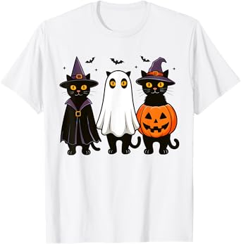 Black Cat Ghost Witch Halloween Costume Men Women Kids T-Shirt