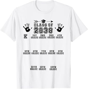 Class of 2038 Grow With Me Handprint Pre-K 12th Grade T-Shirt