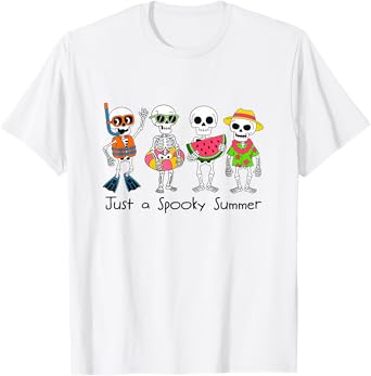 Spooky Summer Beach Skeletons Funny Halloween Summerween T-Shirt
