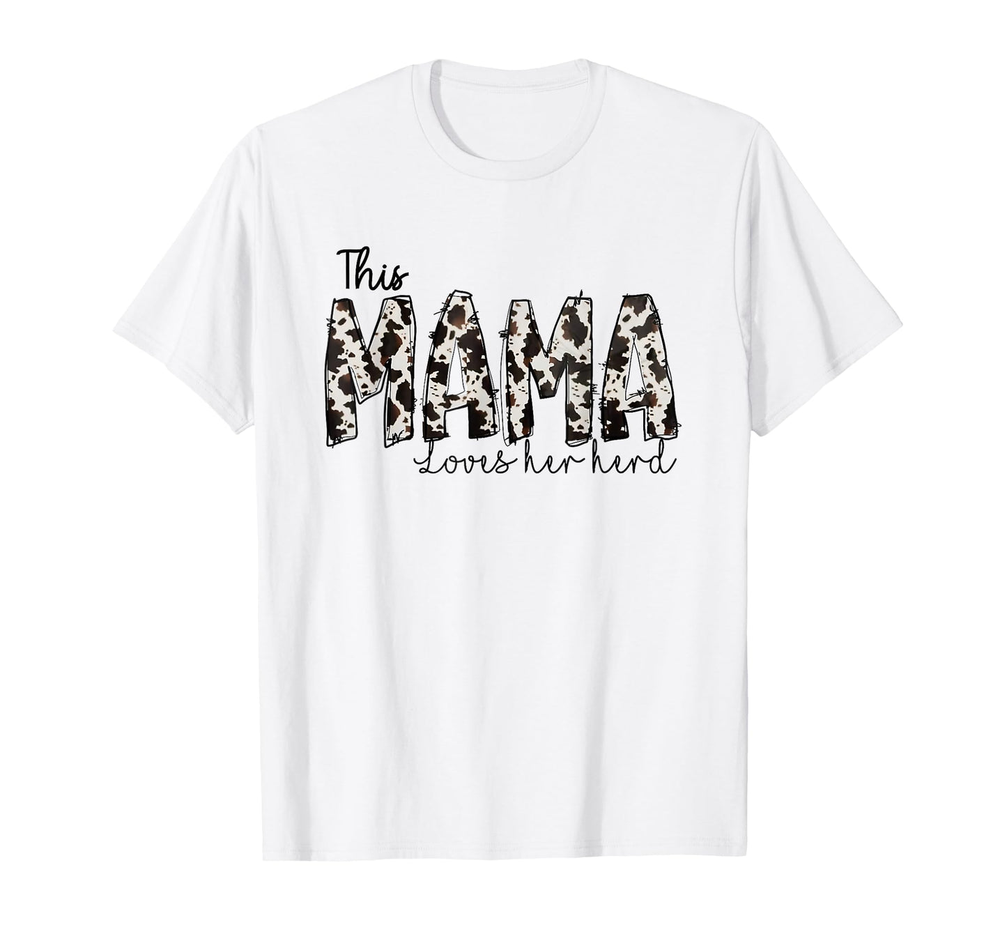 This Mama Loves Her Herd Mother's Day Cow Pattern T-Shirt