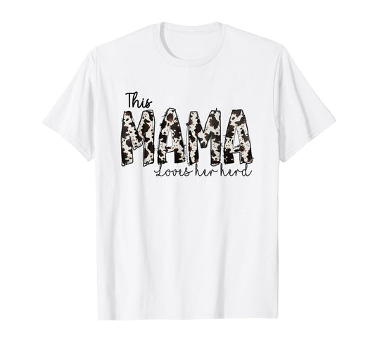 This Mama Loves Her Herd Mother's Day Cow Pattern T-Shirt