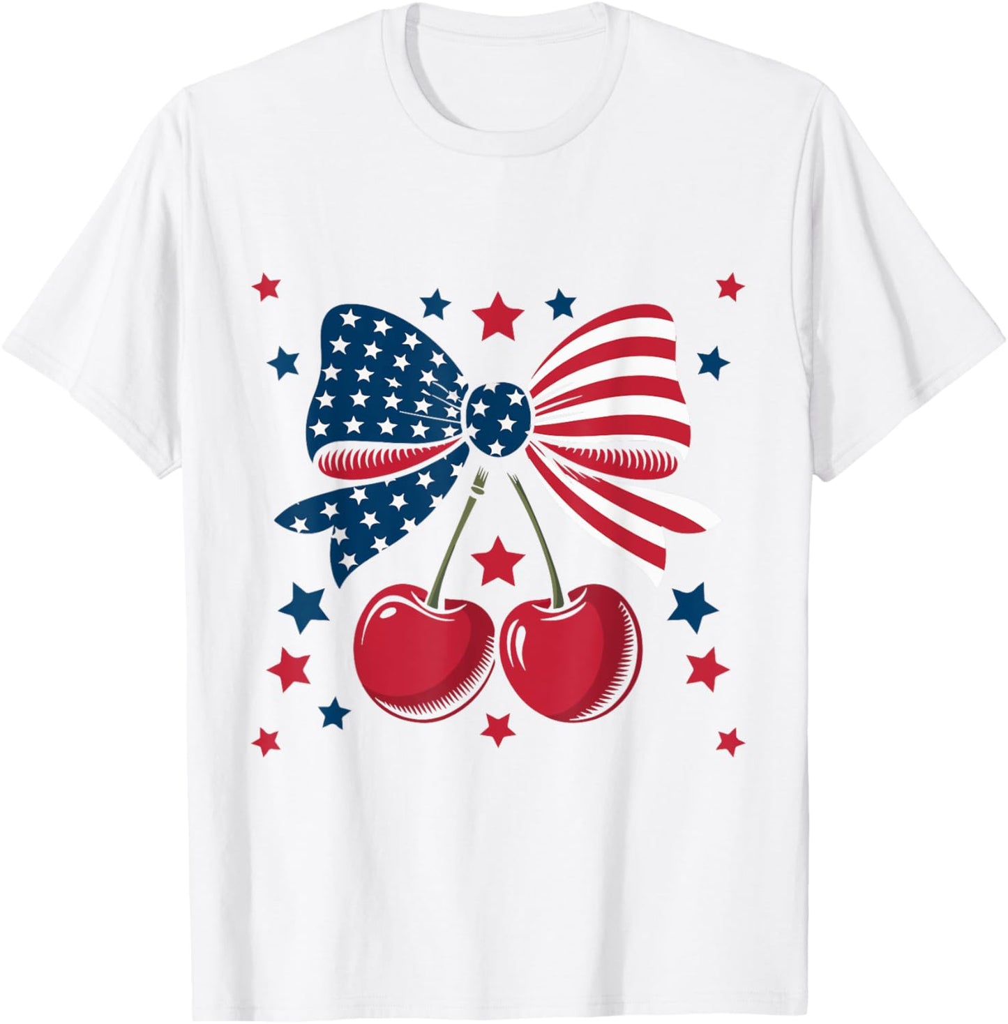 American Coquette Cherry Bow Usa Flag 4th Of July Cherries T-shirt