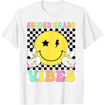 Second Grade Vibes Retro Smile Teacher Kids Team 2nd Grade T-Shirt