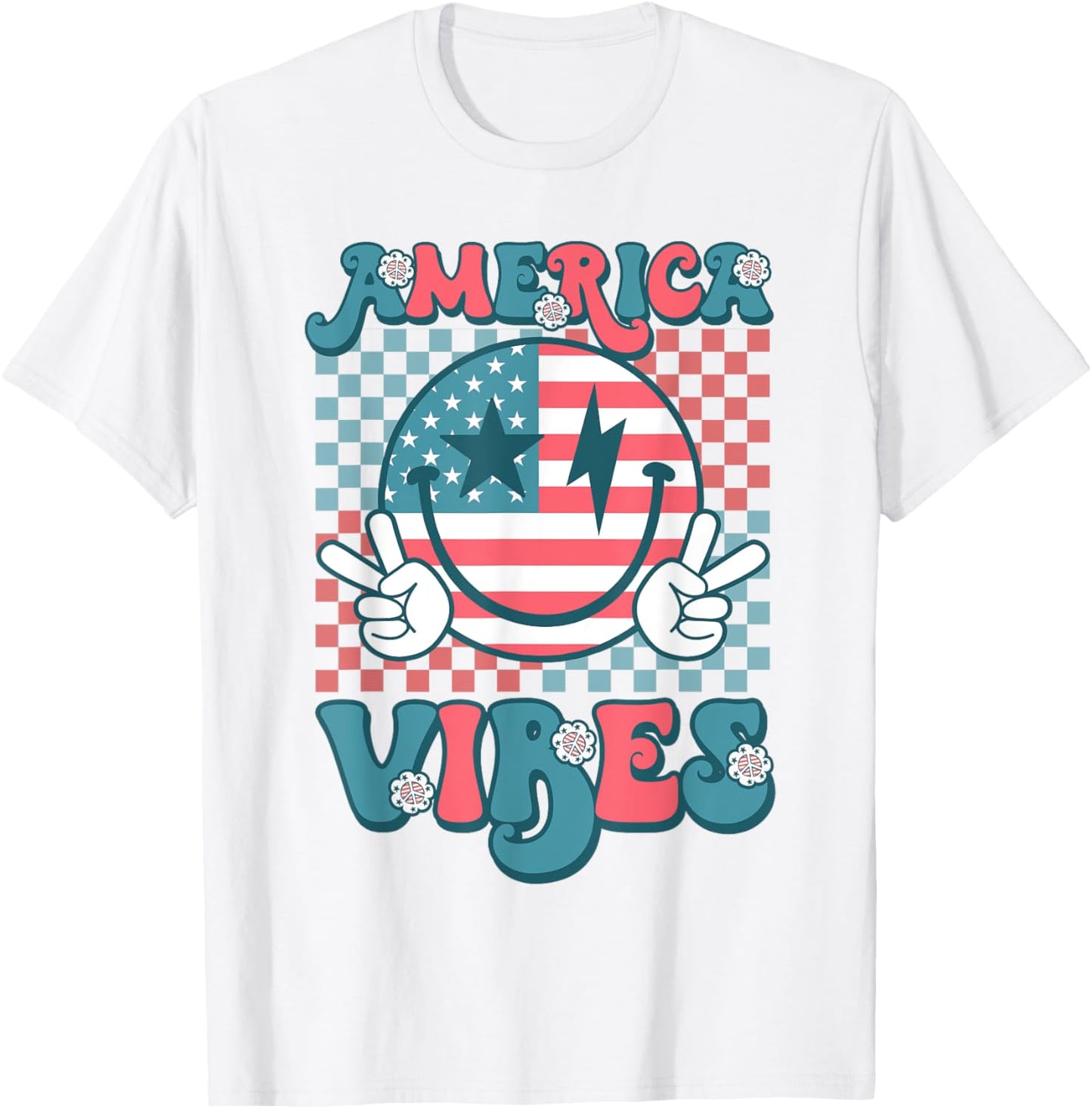 Retro 4th Of July America Vibes Groovy Smile Patriotic T-Shirt