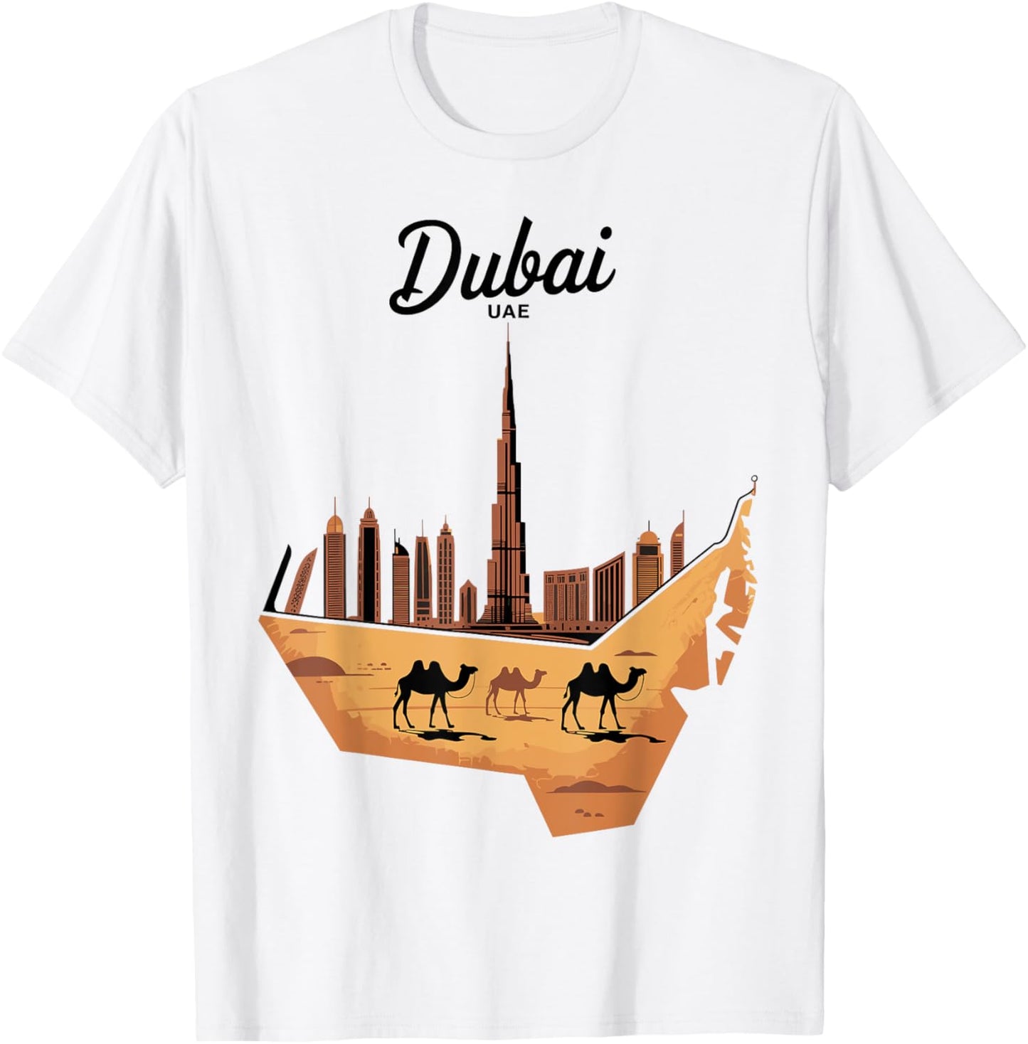 Dubai UAE Burj Khalifa Camel Souvenir Poster Art T-Shirt