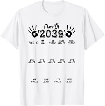 Class of 2039 Grow With Me Shirt Handprint Pre-K 12th Grade T-Shirt