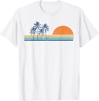 Retro 70s Sunset Palm Trees Vintage Tropical Beach Graphic T-Shirt