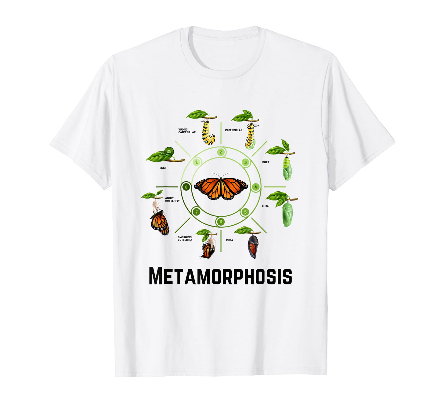 Funny Caterpillar Lifecycle Metamorphosis Monarch Butterfly T-Shirt