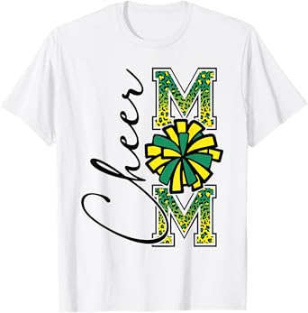 Football Cheer Mom Shirt Green Yellow Leopard Cheer T-Shirt