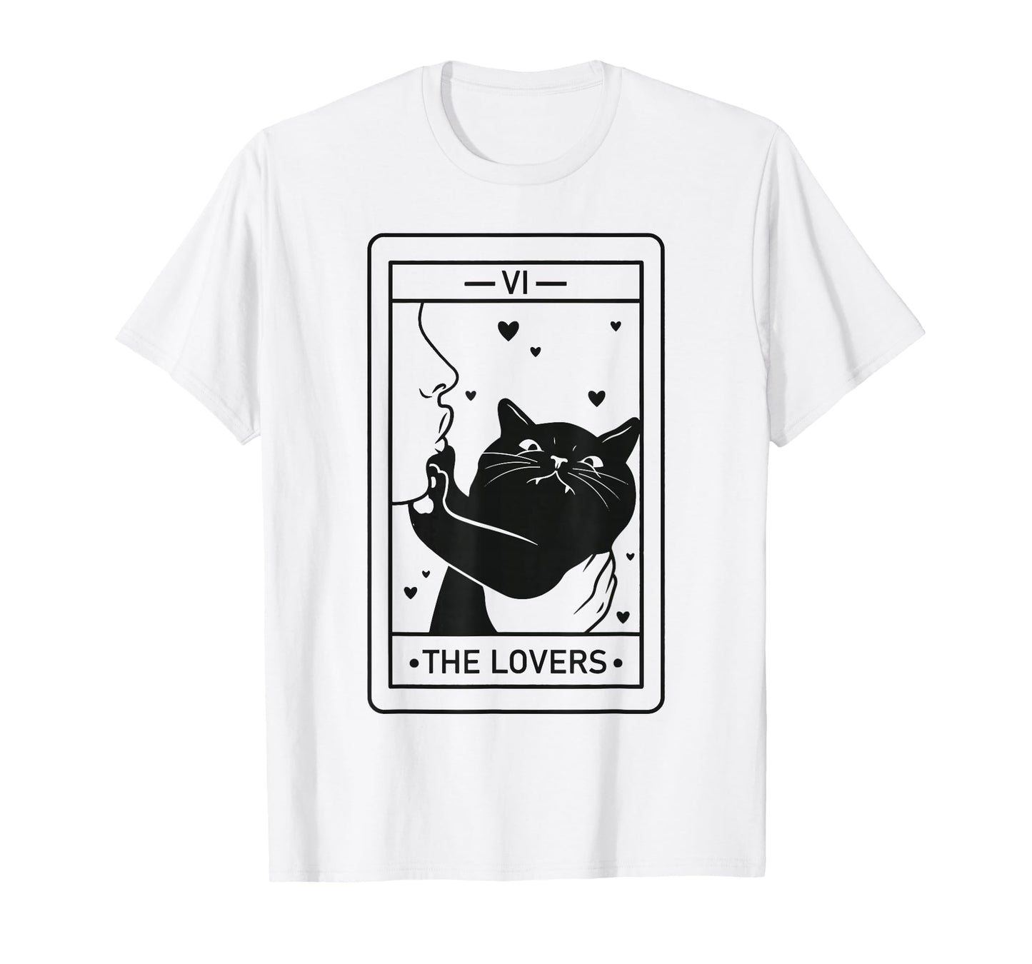 Black Cat Tarot Halloween Witchy Cat The Lovers Men Women T-Shirt