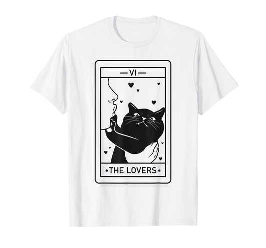 Black Cat Tarot Halloween Witchy Cat The Lovers Men Women T-Shirt
