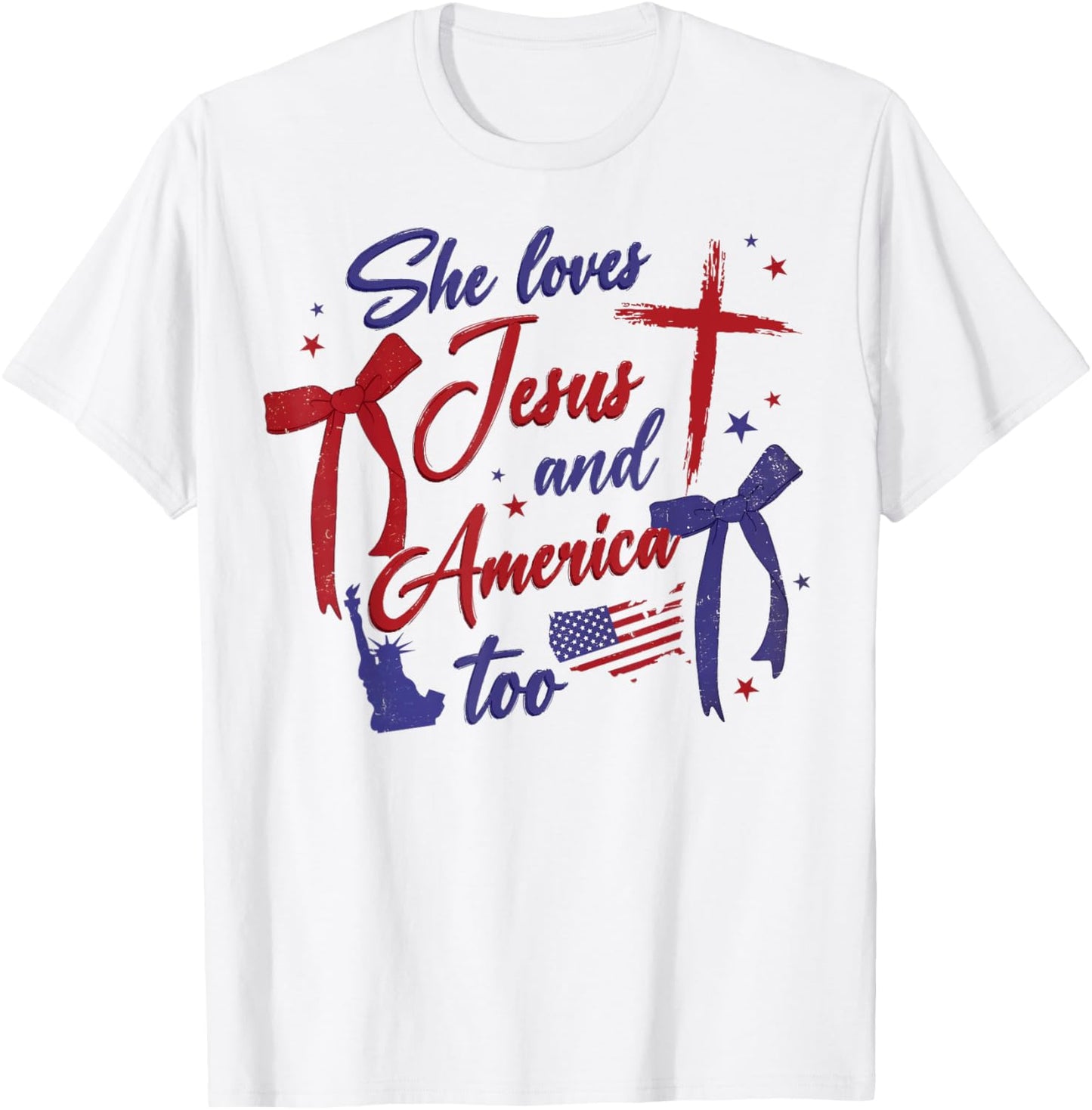 4th Of July She Loves Jesus And America Too Christian Faith T-Shirt