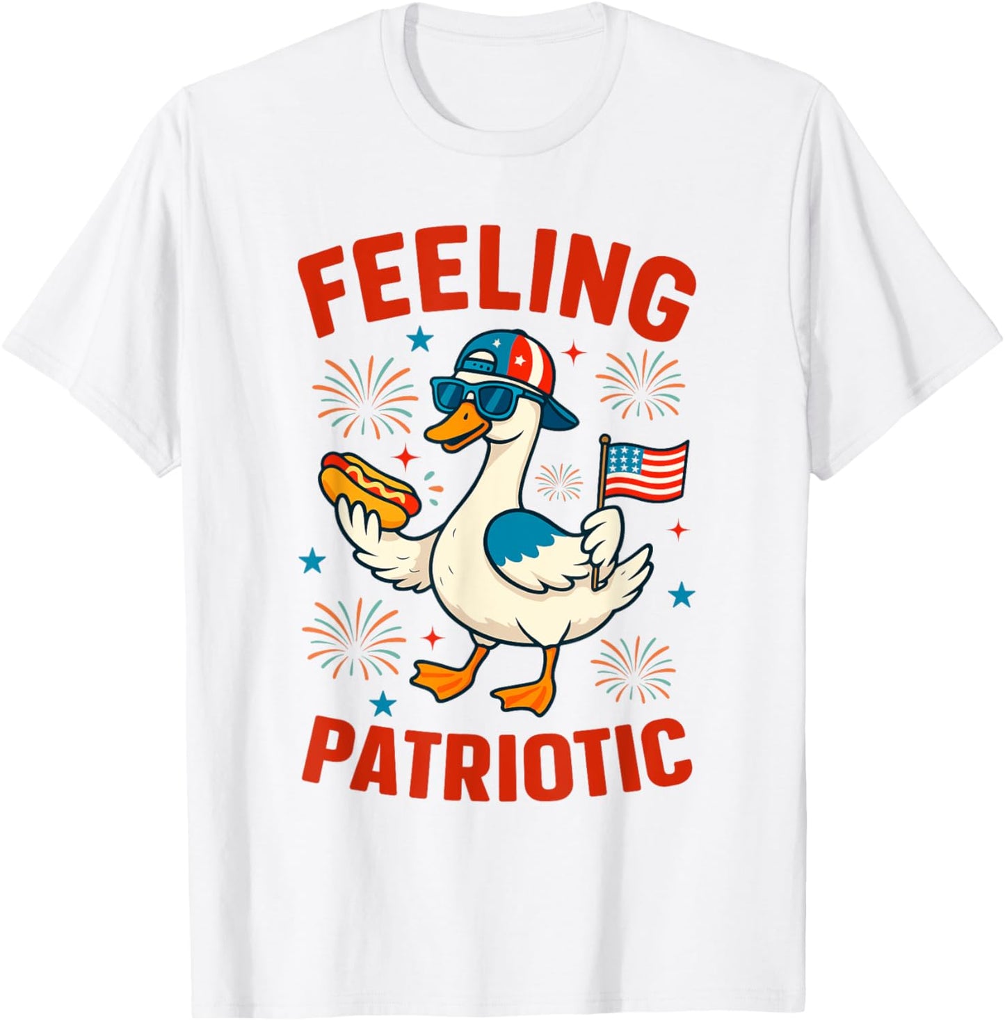 Funny Patriotic Duck Hot Dog Usa Flag 4th July T-shirt