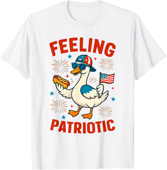 Funny Patriotic Duck Hot Dog Usa Flag 4th July T-shirt
