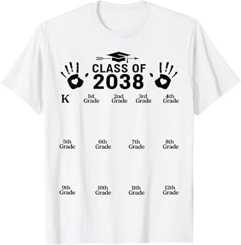 Class of 2038 Grow With Me Handprint Kindergarten to 12th T-Shirt