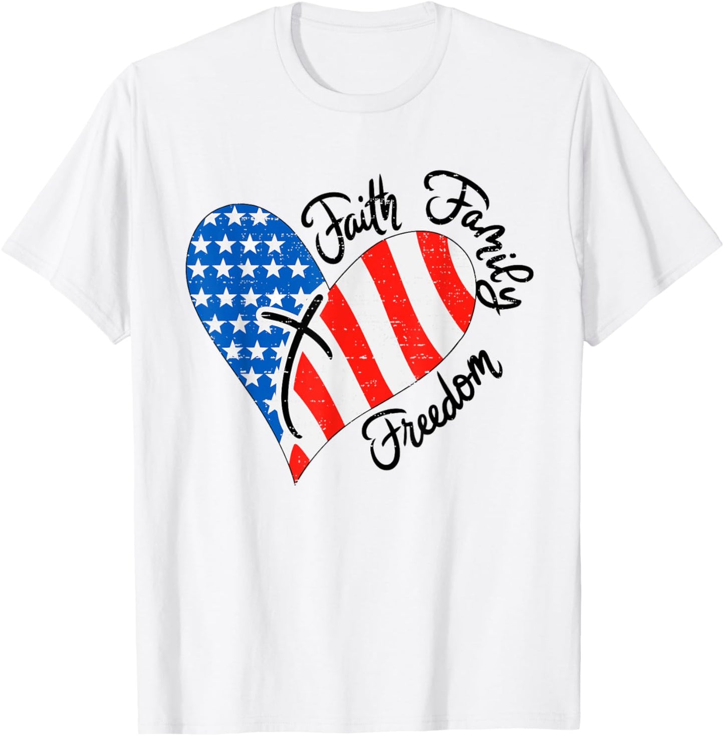 Faith Family Freedom Heart Christian Patriotic 4th Of July T-shirt
