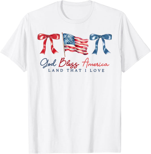 God Bless America Christian Coquette Bow 4th Of July Women T-shirt