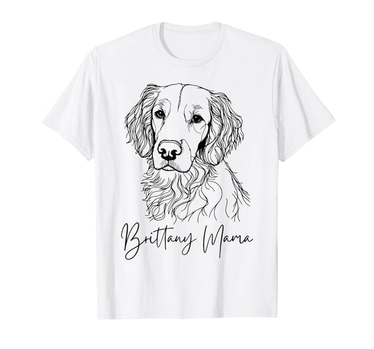 Brittany Mama Brittany Spaniel Mom Cute Dog Line Art T-Shirt