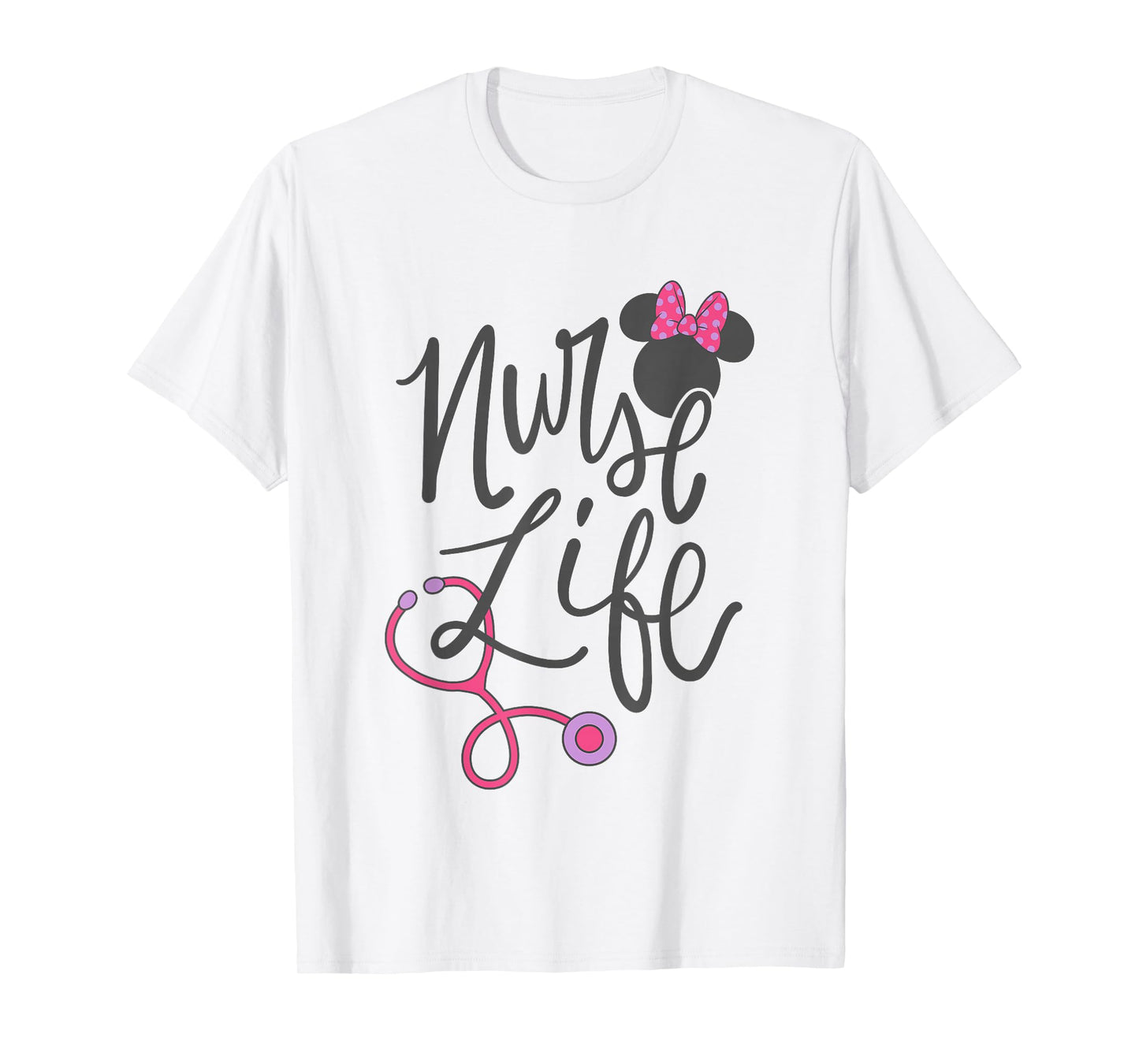 Disney Minnie Mouse Nurse Life Big Chest Text Logo T-Shirt