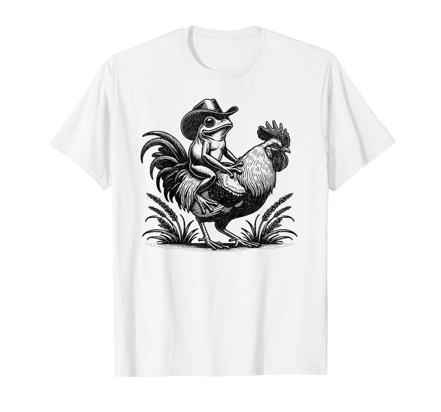 Funny Frog With Cowboy Hat Riding Rooster Country Life T-Shirt