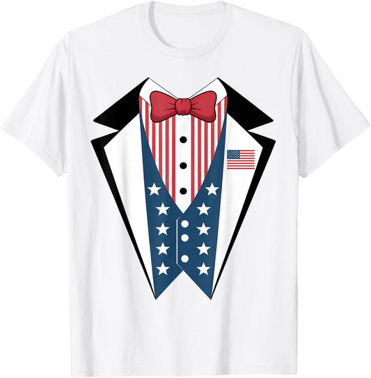 American Flag Tuxedo Costume Funny 4th Of July Usa Tee T-shirt