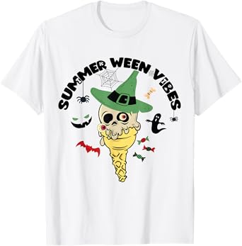 Summer Ween Vibes Ice Cream Skull Summer Halloween T-Shirt