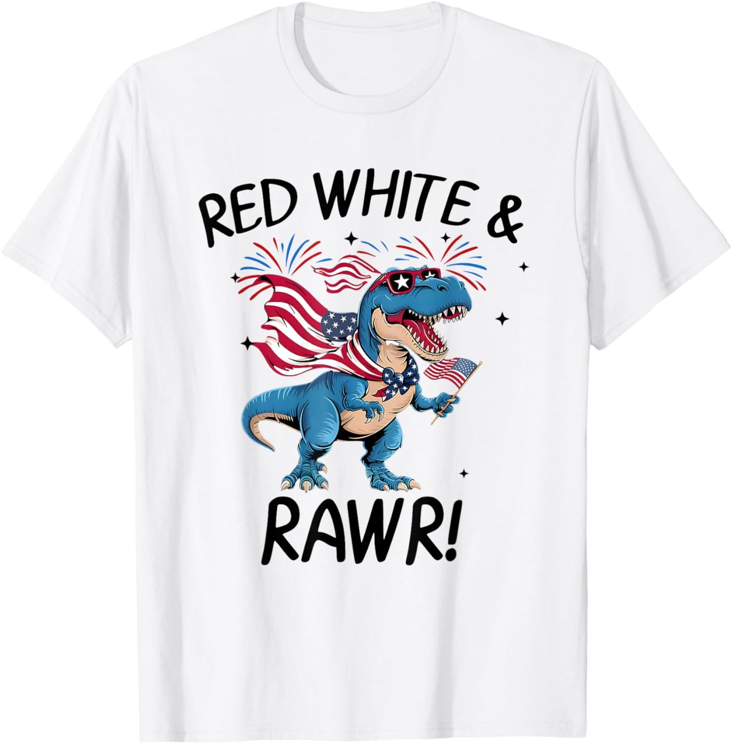 Red White And Rawr Funny Dino T-rex Dinosaurus 4th July Usa T-shirt
