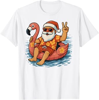 Christmas In July Santa Flamingo Summer Xmas Boys Kids T-Shirt