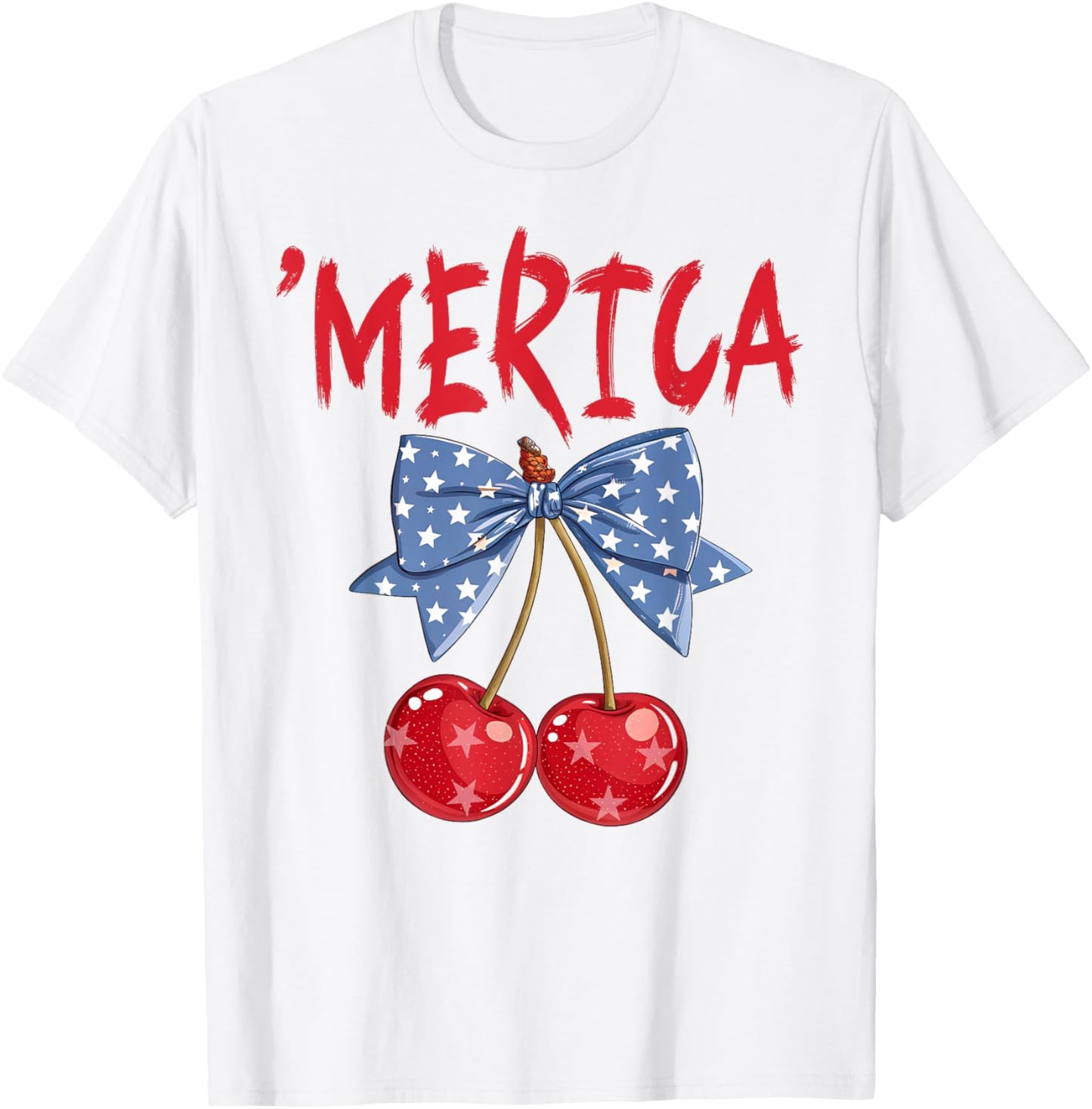 'merica Coquette Bow Cherries 4th Of July Usa Flag Patriotic T-shirt