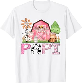 Papi Pink Farm Animal Birthday Kids Matching Family T-Shirt