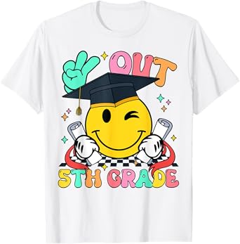 Peace Out 5th Grade Smile Face Last Day School Teacher Kid T-Shirt