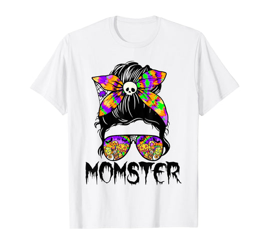Momster Messy Bun Tie Dye Halloween Spooky Mom Life Women T-Shirt