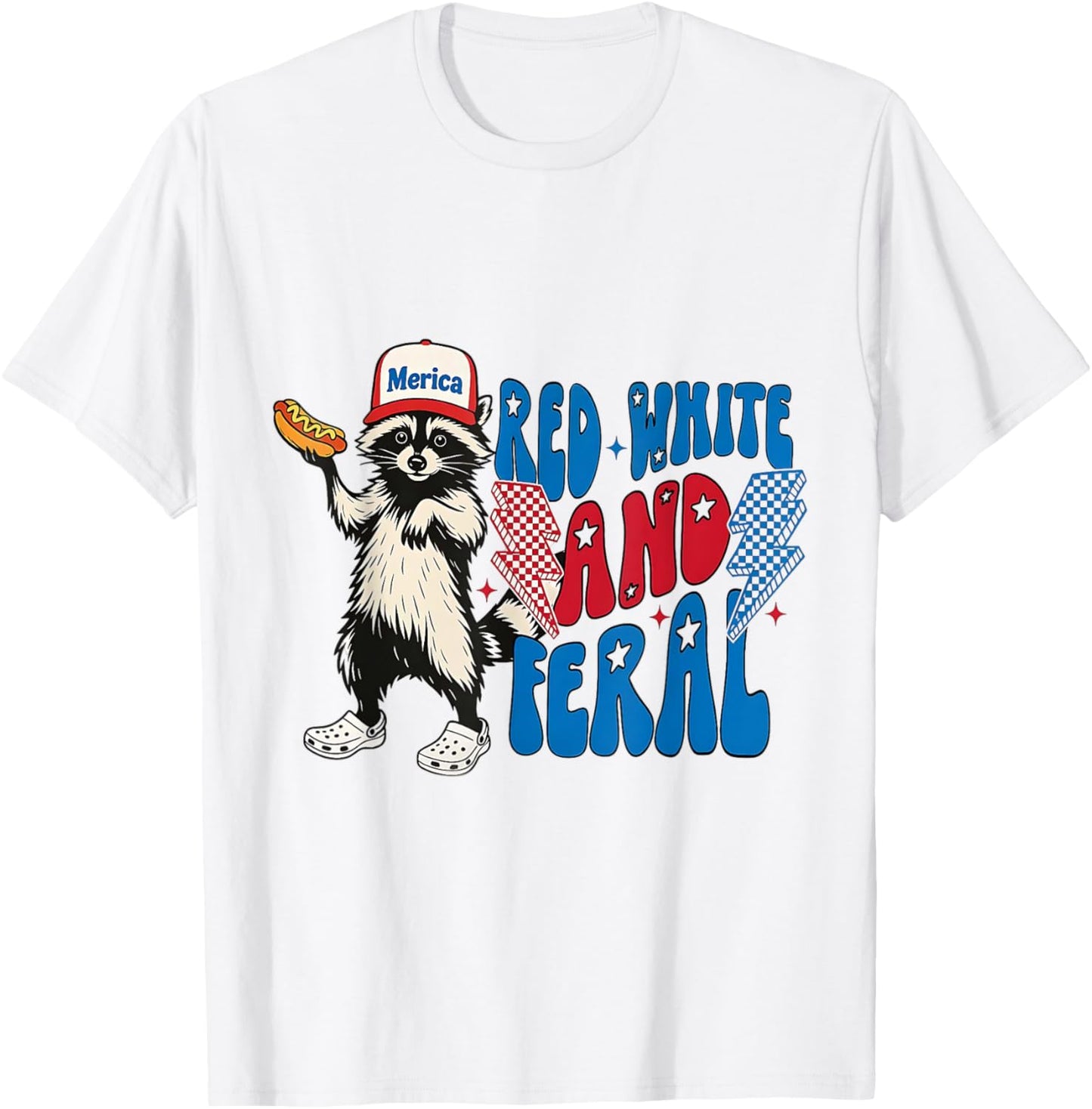 Red White And Feral Patriotic Humor Retro Design Men Women T-shirt by TeeBrew
