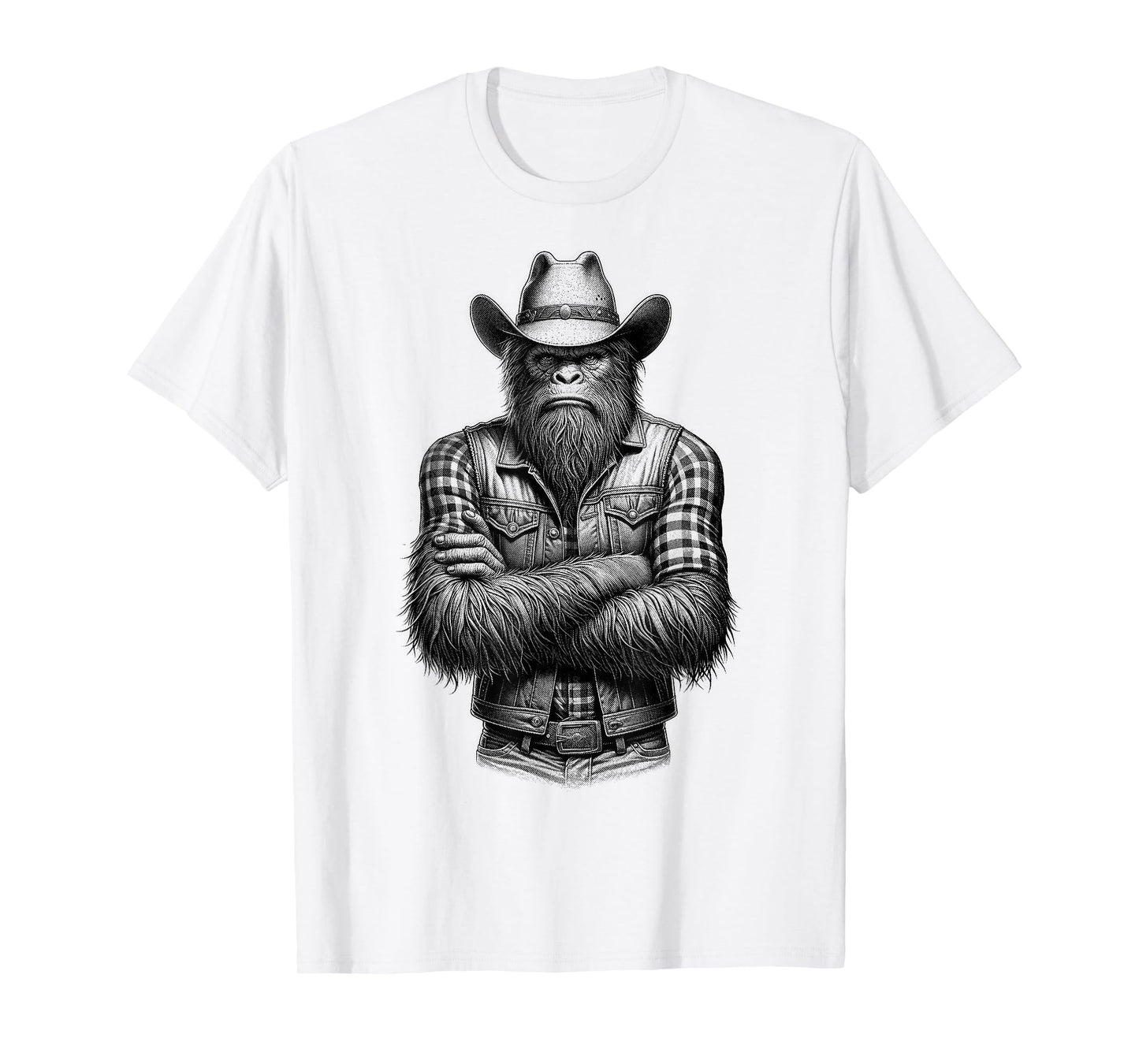 Bigfoot Sasquatch Funny Vintage Cowboy Cryptid Graphic Myth T-Shirt
