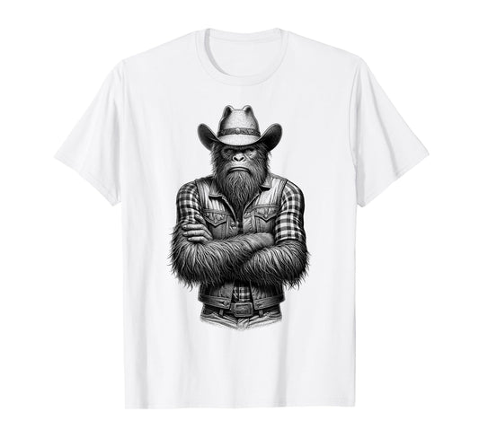 Bigfoot Sasquatch Funny Vintage Cowboy Cryptid Graphic Myth T-Shirt