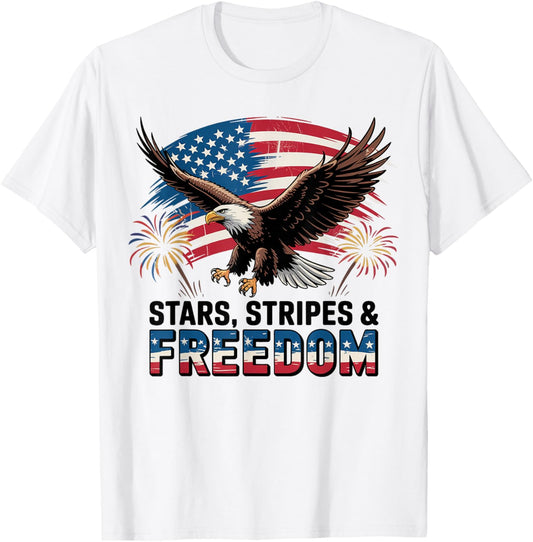 Stars Stripes and Freedom US American Patriotic 4th of July T-Shirt