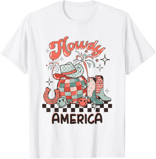 Retro Howdy 4th Of July Western Patriotic America Flag Funny T-Shirt