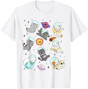 Funny Space Cats Astronaut in Space For Cat Lover Kitten T-Shirt