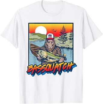 Bassquatch! Funny Bass Fishing Sasquatch Retro 80s T-Shirt