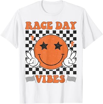 Race Day Vibes Retro Smile Face Race Car Lover Car Racing T-Shirt