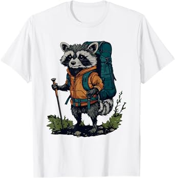 Racoon Backpacker Mountain Hiking Camping Funny T-Shirt
