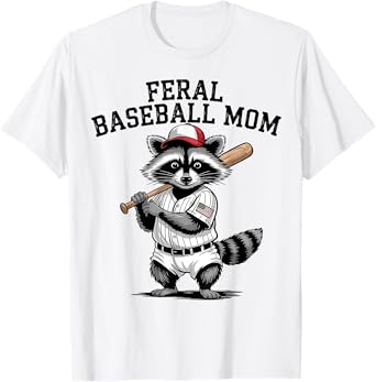Retro Raccoon Feral Baseball Mom Trash Panda Sport Lover T-Shirt