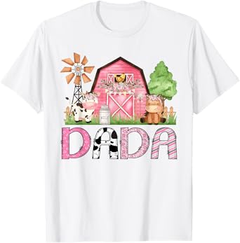 Dada Pink Farm Animal Birthday Kids Matching Family T-Shirt